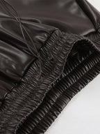 Elastic Waist Drawstring Faux Leather Wide Leg Pants