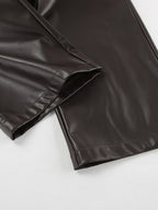 Elastic Waist Drawstring Faux Leather Wide Leg Pants