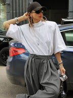 High Waist Pleated Drape Wide Leg Gray Suit Pants