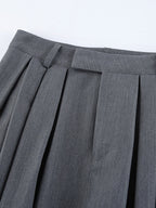 High Waist Pleated Drape Wide Leg Gray Suit Pants