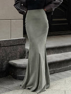 Stretch Faux Suede High Waist Bodycon Mermaid Maxi Skirt