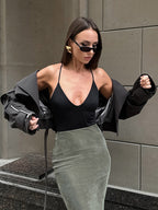 Stretch Faux Suede High Waist Bodycon Mermaid Maxi Skirt