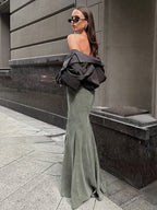 Stretch Faux Suede High Waist Bodycon Mermaid Maxi Skirt