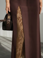 Lace Inner Front Slit High Waist Straight Midi Skirt