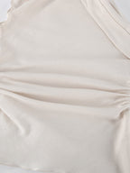 Women Asymmetric One Shoulder Sleeveless Top Side Ruched Draped Sash Blouse