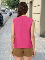 Women V Neck Sleeveless Blazer Vest Button Down Pocket Waistcoat