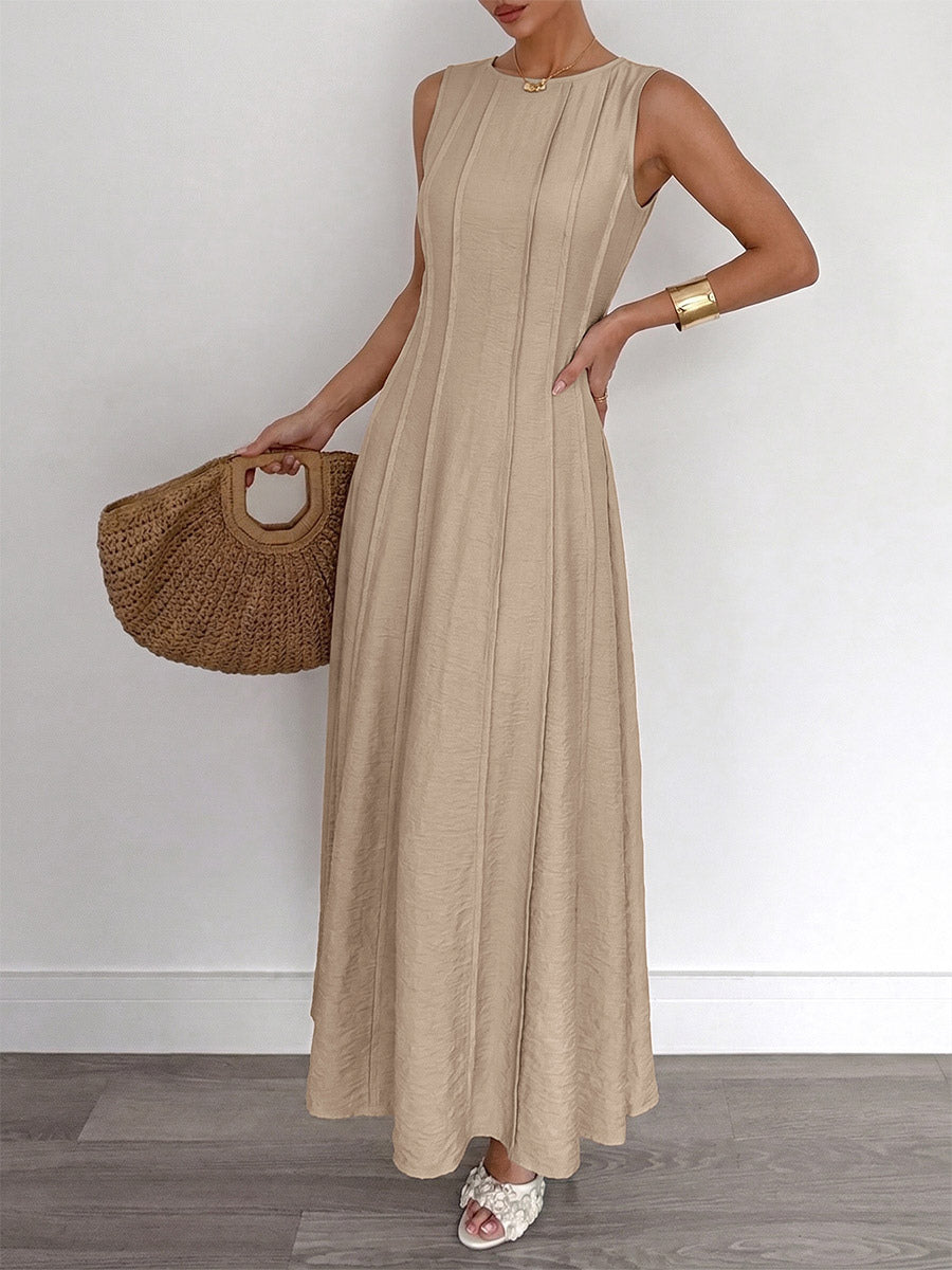 Daily Dresses Camel Sleeveless Knit Maxi Round Neck Slim Fit A Line Casual Dress