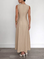 Daily Dresses Camel Sleeveless Knit Maxi Round Neck Slim Fit A Line Casual Dress
