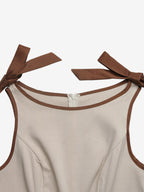 Jumpsuit Contrast Chocolate Trim Shoulder Tie Sleeveless High Waist Wide Leg Pants