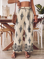 Pants Apricot Lace Up Raised Waist Printed Trousers
