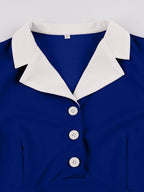 1950s Vintage Lapel Collar Swing Dress Puff Short Sleeve Button Retro Rockabilly Dress