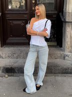 T-Shirt Asymmetrical One Shoulder Ruched Half Sleeve Top
