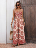 Boho Strapless Floral Print Wide Leg Jumpsuit Women Vacation Beach Outfit