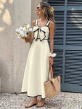 Vacation Dress Ivory Contrast Black Trim Cami Midi Straps Summer Dress