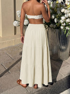 Women Smocked High Waist Tiered Maxi Skirt Textured Flowy Casual Beach Skirt