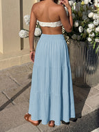 Women Smocked High Waist Tiered Maxi Skirt Textured Flowy Casual Beach Skirt