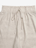 Women Linen Blend Drawstring Wide Leg Pants Lace Hem Elastic Waist Casual Trousers