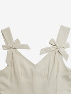 Jumpsuit Vacation Romper V Neck Shoulder Bow Straps Pleated Short High Waist Pleated Pocket Jumpsuit