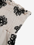 Women Damask Print Paperbag Shorts Smocked Ruffle Waist Drawstring Casual Shorts