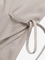 Daily Dress Khaki Sleeveless Collared Shirt V-Neck Button Front Side Drawstring Midi Dress