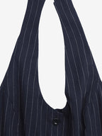 Dark Navy Thin Vertical Stripe Halter Jumpsuit Sleeveless High Waist Wide Leg Playsuit