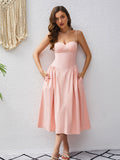 Date Night Dresses Midi Sleeveless Straps Neck Elegant Pink Dress