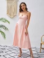 Date Night Dresses Midi Sleeveless Straps Neck Elegant Pink Dress