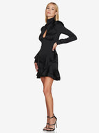 Party Dress Mini Green Stand Collar Ruffles Long Sleeves Shaping Sexy Semi Formal Dress