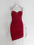 Party Dress Mini Pink Straps Neck Sleeveless Shaping Sexy Semi Formal Dress