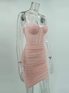 Party Dress Mini Pink Straps Neck Sleeveless Shaping Sexy Semi Formal Dress
