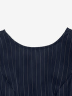 Date Night Dresses Navy Vertical Striped Waist Bow Summer Casual Mini Dress