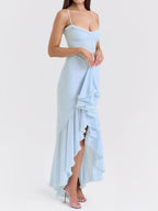 Party Dress Maxi Black Straps Neck Sleeveless Clothes Sexy Semi Formal Dress