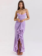 Party Dress Maxi Black Straps Neck Sleeveless Clothes Sexy Semi Formal Dress