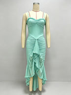Party Dress Maxi Black Straps Neck Sleeveless Clothes Sexy Semi Formal Dress