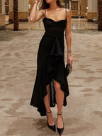 Party Dress Maxi Black Straps Neck Sleeveless Clothes Sexy Semi Formal Dress