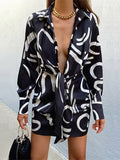 Daily Dresses Mini Woman's Long Sleeves Elegant Irregular Black Dress