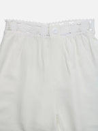 Women Lace Waist Wide Leg Pants Cream White Elastic High Waist Trousers