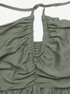 Vacation Dress Midi Lace Up Backless Halter Neck Tiered Ruffle Summer Beach Sundress
