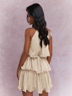 Daily Dresses Mini Orange Red Tiered Sleeveless Raised Waist Dress