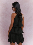 Daily Dresses Mini Orange Red Tiered Sleeveless Raised Waist Dress