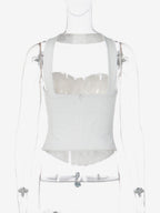 Halter Choker Sweetheart Lace Corset Top Sheer Mesh Boned Bustier Crop Top