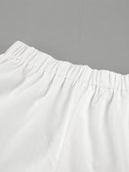 Pastel Pink Blue White Oversized Linen Shirt Elastic Waist Ruffle Shorts Set