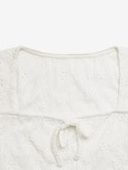 Short Sleeves Tees Ecru White Bows Square Neck Tee Shirt For Women