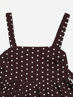 Deep Brown Cami Top Straps Neck Lace Up Chic Polka Dot Women Camis