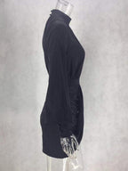 Party DressMini Black Stand Collar Long Sleeves Lantern Sleeve Elegant Semi Formal Dress