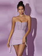Party Dress Mini Purple Strapless Sleeveless Sexy Semi Formal Dress
