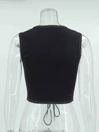 Black Cami Top Lace Up Polyester Sexy Women Camis