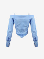 Blouse For Women Light Sky Blue Off-The-Shoulder Shaping Elegant Long Sleeves Tops