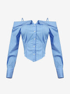 Blouse For Women Light Sky Blue Off-The-Shoulder Shaping Elegant Long Sleeves Tops