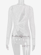 Blouse For Women White Lace Jewel Neck Clothes Sexy Cut Out Lace Long Sleeves Tops